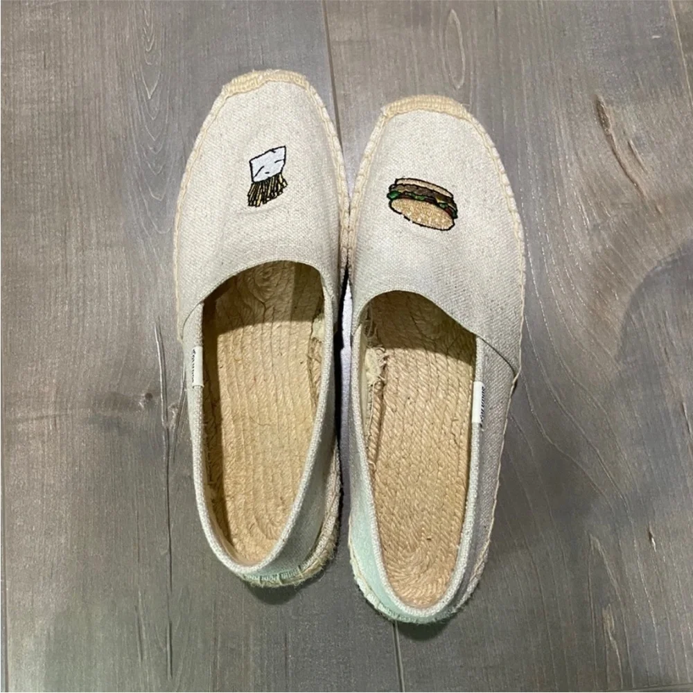 SOLUDOS X JASON PILAN slip-on espadrilles HAMBURGER & FRIES  size 10
